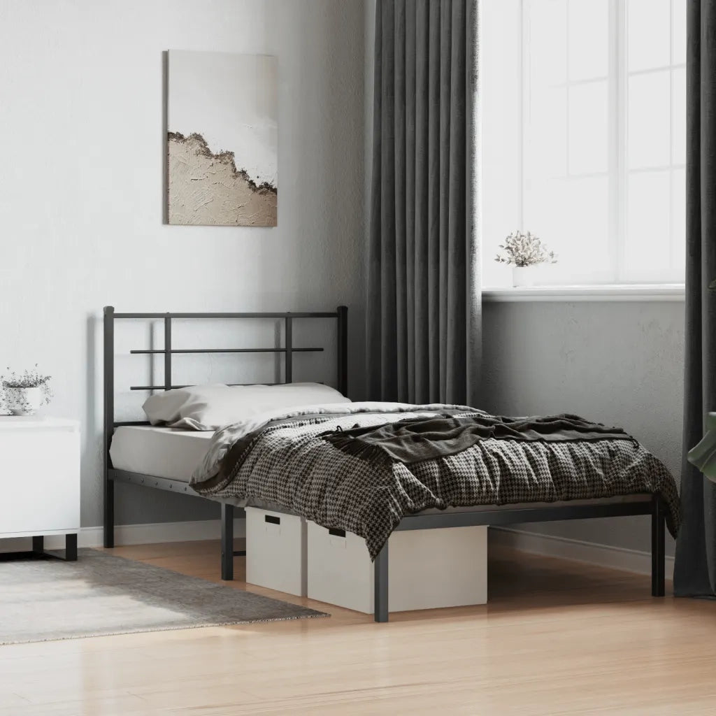 Letto singolo | Letto per adulti | Giroletto con Testiera in Metallo Nero 107x203 cm