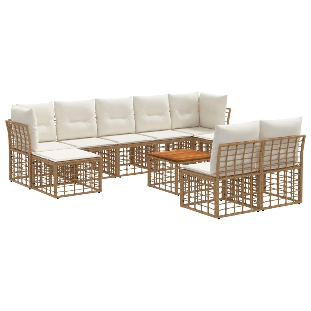 Set di divani da esterno 10 pcs Naturale e Bianco Crema
