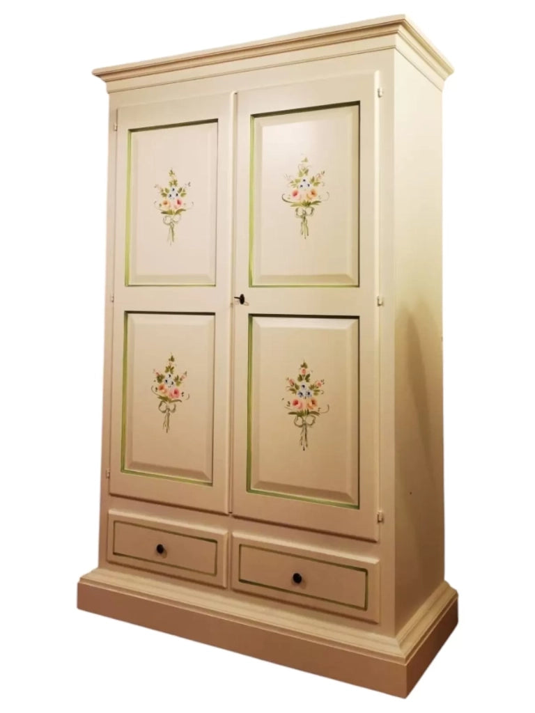 Armadio 2 porte legno shabby avorio decorato filo verde 125x61x200 - Mobili 2G