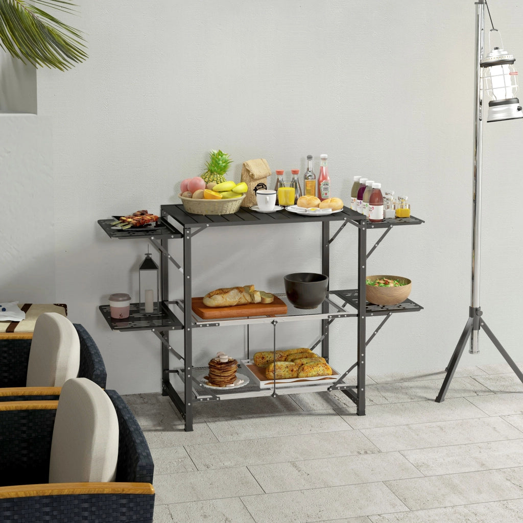 Tavolo da cucina pieghevole ¨C zephmum ¨C acciaio, alluminio, 2 ripiani, 2 piani