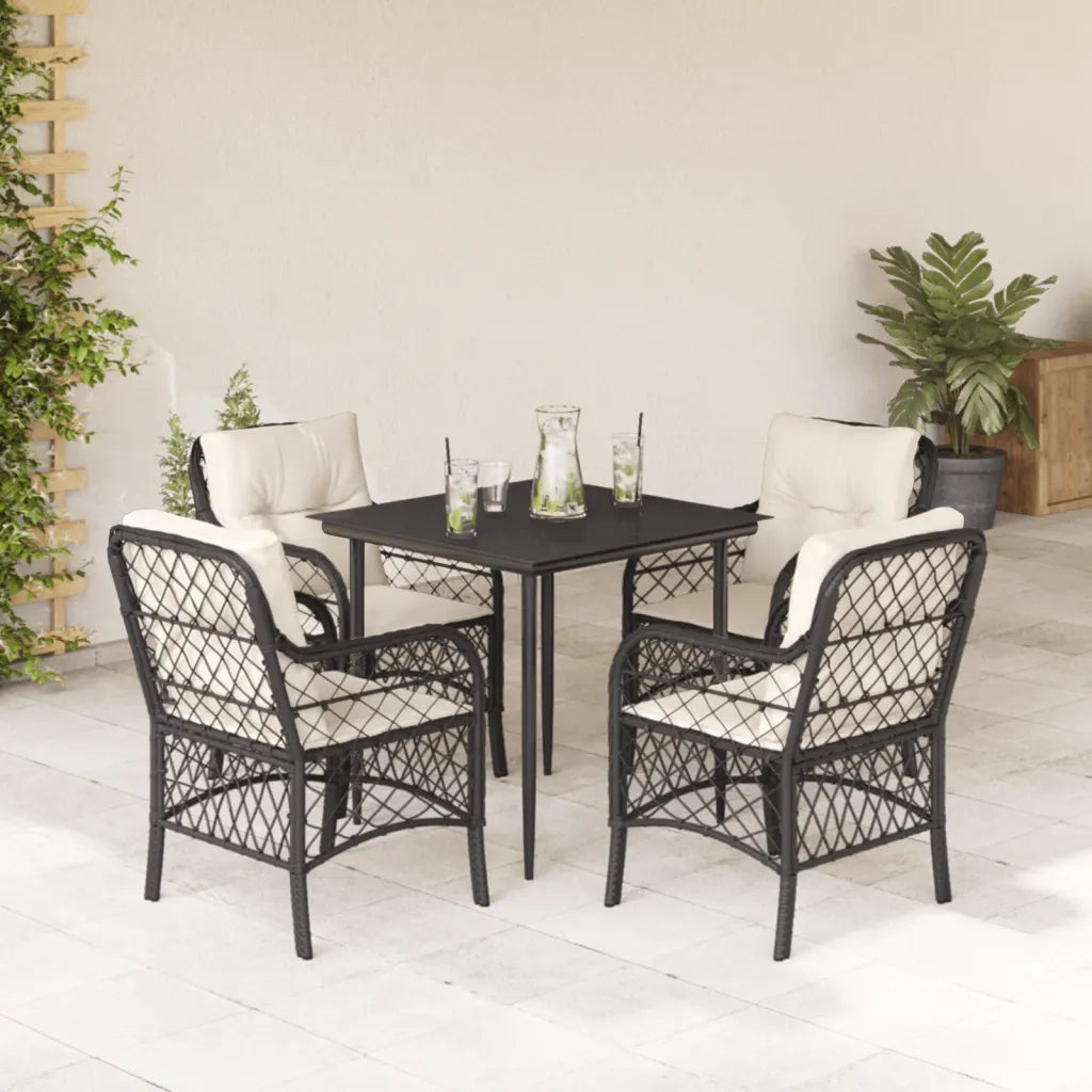 Set da Pranzo da Giardino 5 pz Nero con Cuscini in Polyrattancod mxl 111205