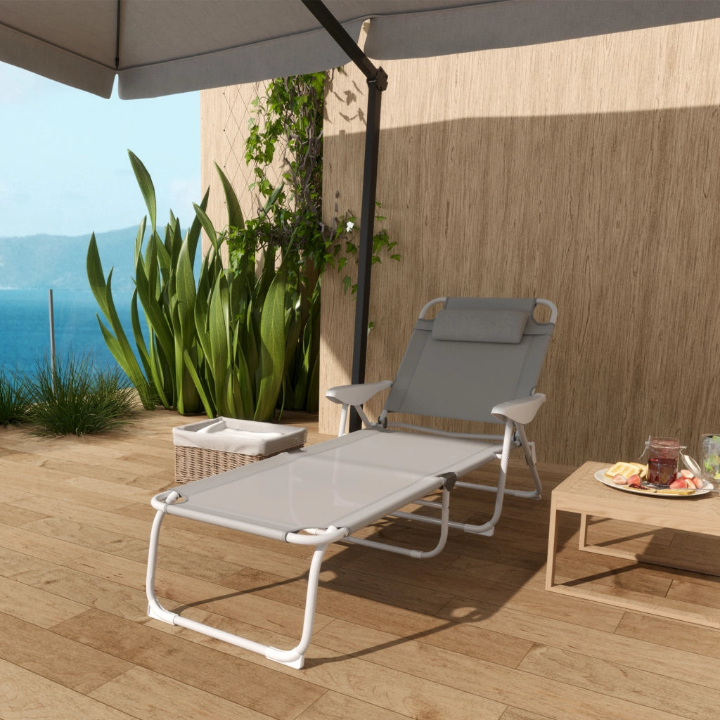 Poltrona Pieghevole con Schienale Regolabile ¨C Zephmum ¨C Grigio e Bianco 160x66x98 cm