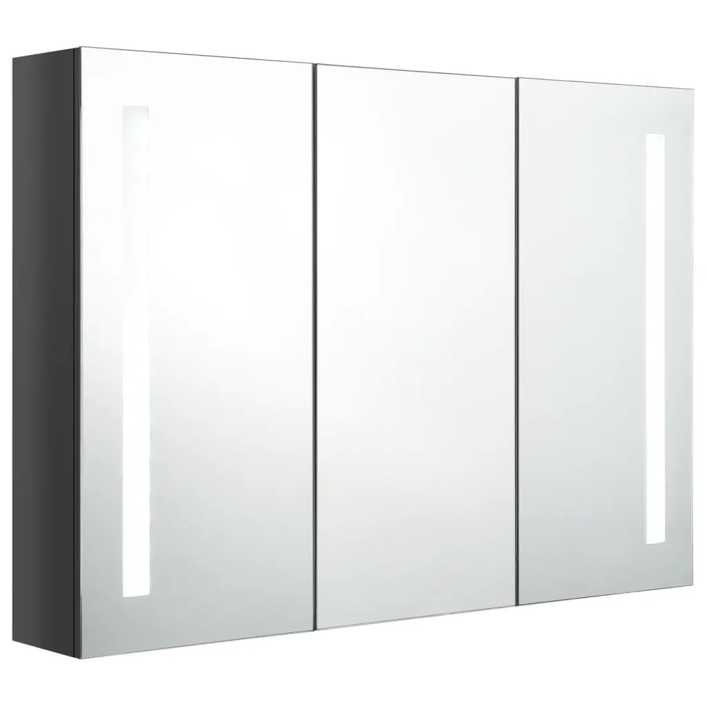 Armadietto Bagno con Specchio e LED Grigio Lucido 89x14x62 cm cod mxl 58611