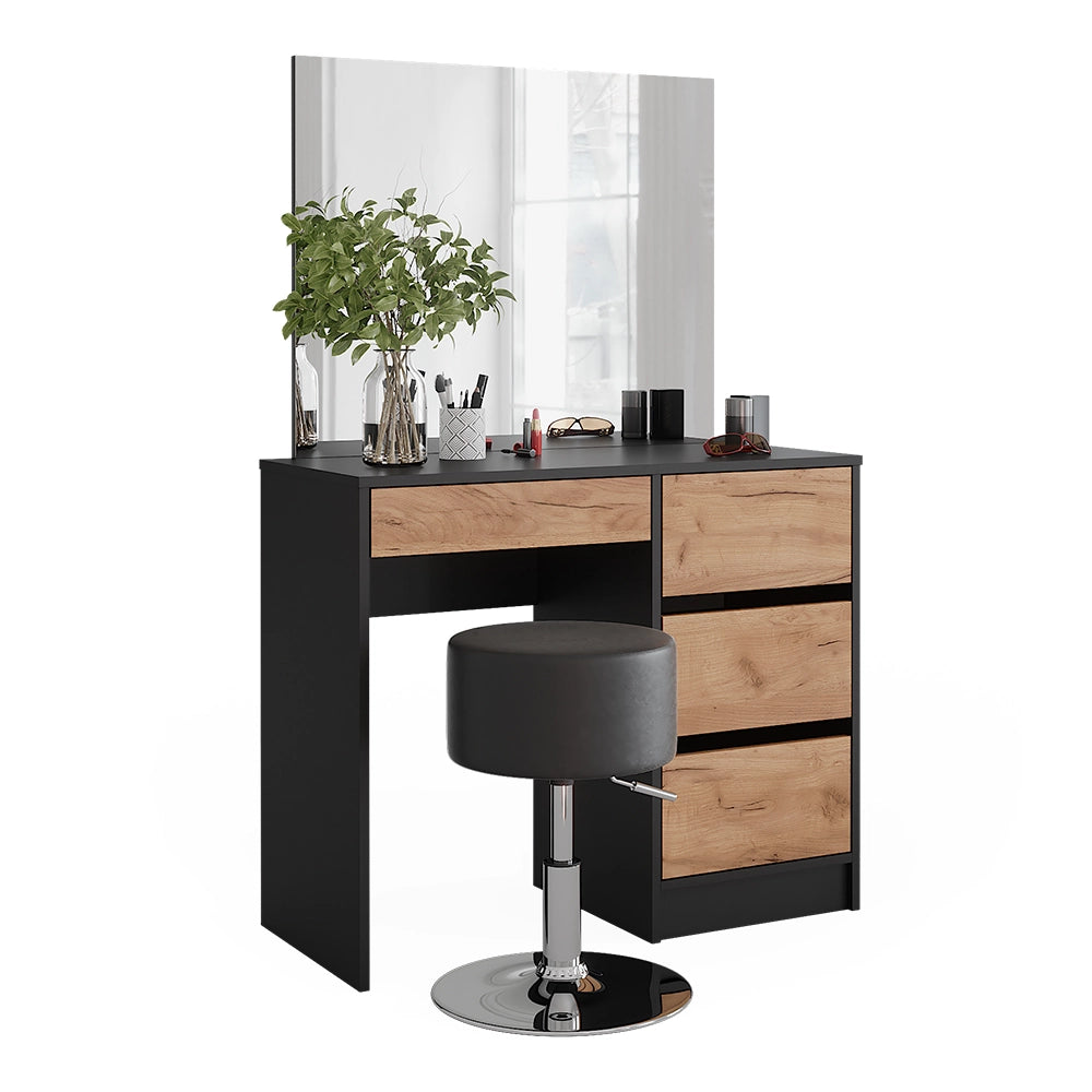 Vicco Tavolo da toilette Antracite/quercia dorata 90 x 75 cm con specchio e sgabello
