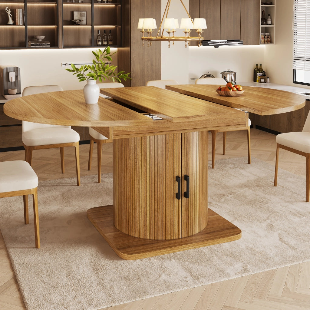 Tavolo allungabile con vano contenitore, in MDF e metallo, per cucina, marrone scuro, 118-158 × 118 × 76 cm