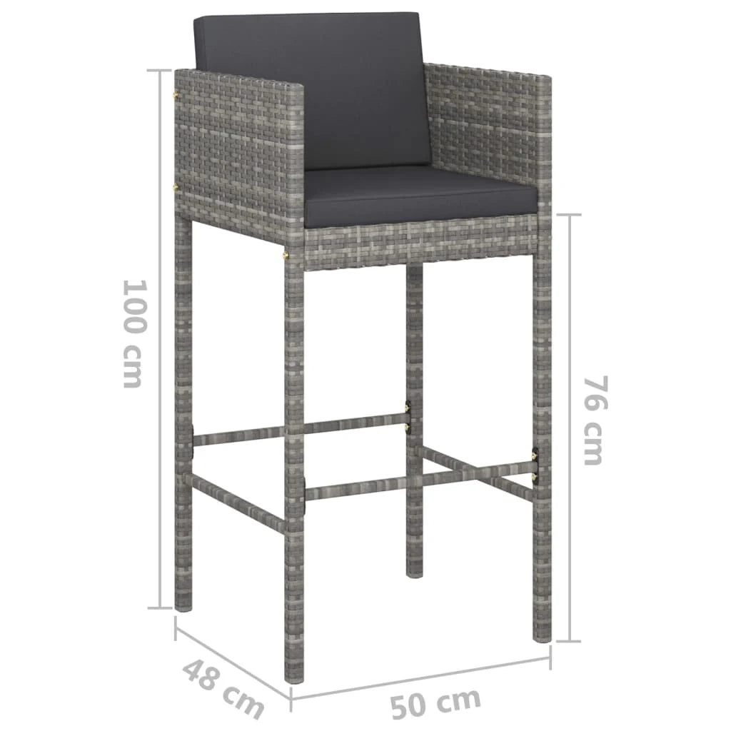 Set da bar da giardino 5 pezzi e cuscini in resina intrecciata grigia 02_0013402