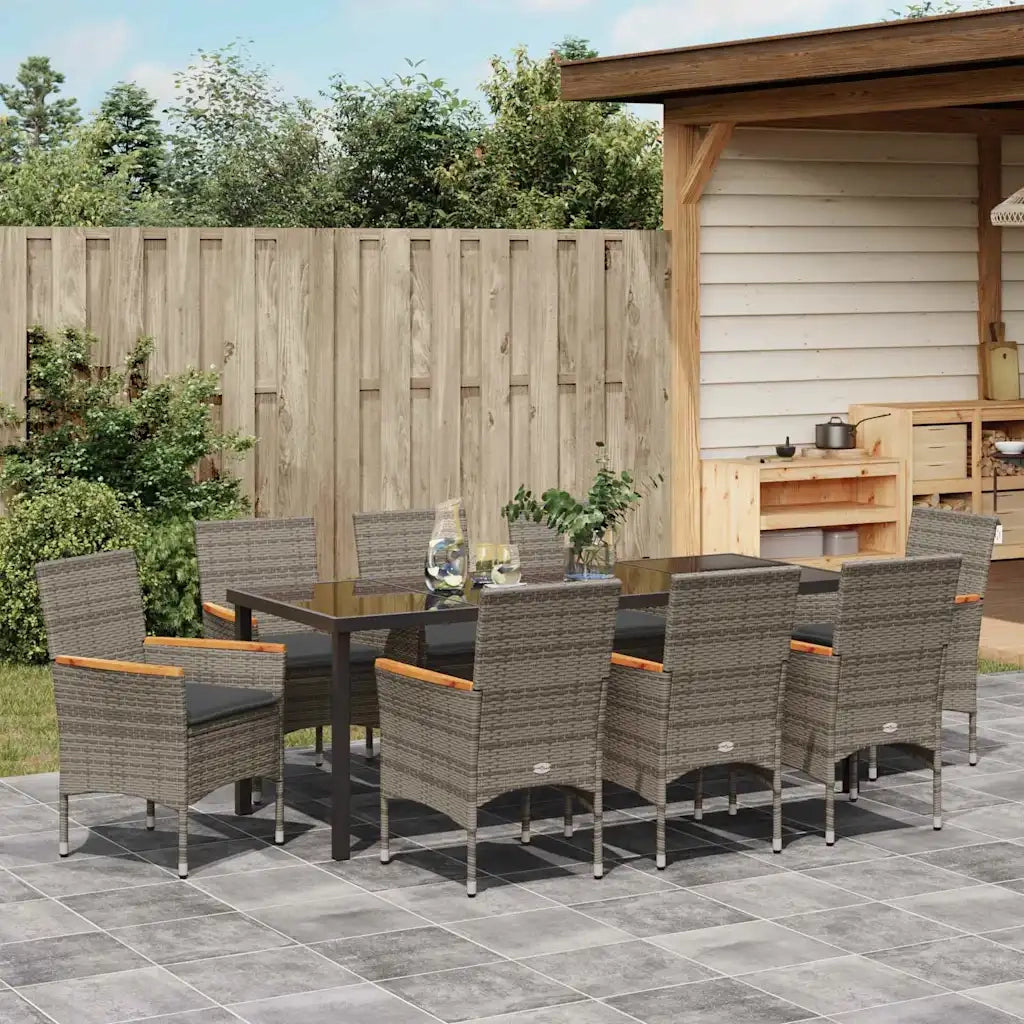 Set da Pranzo per Giardino con cuscino 9 pcs Grigio polyrattan 3379855