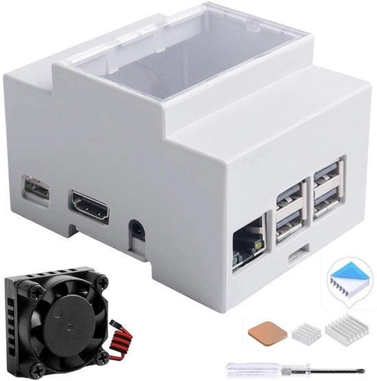 Scatola per Raspberry Pi - Behuizing a rail DIN - Resistenti al calore in ABS - Ventilatore e dissipatore di calore - Ideale per pannelli elettrici - Adatto per Raspberry