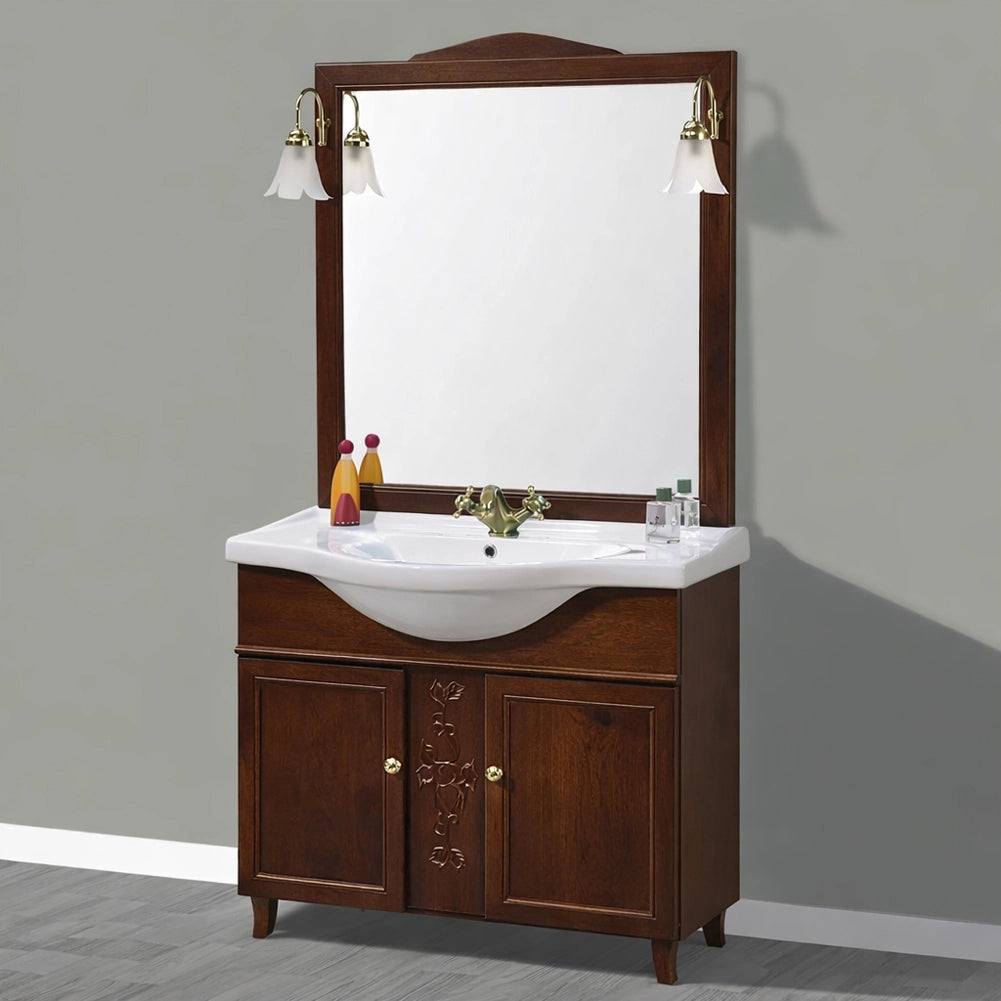 Mobile Da Bagno Noce Completo Modello Giada 2 Ante 105cm Indipendente in Legno