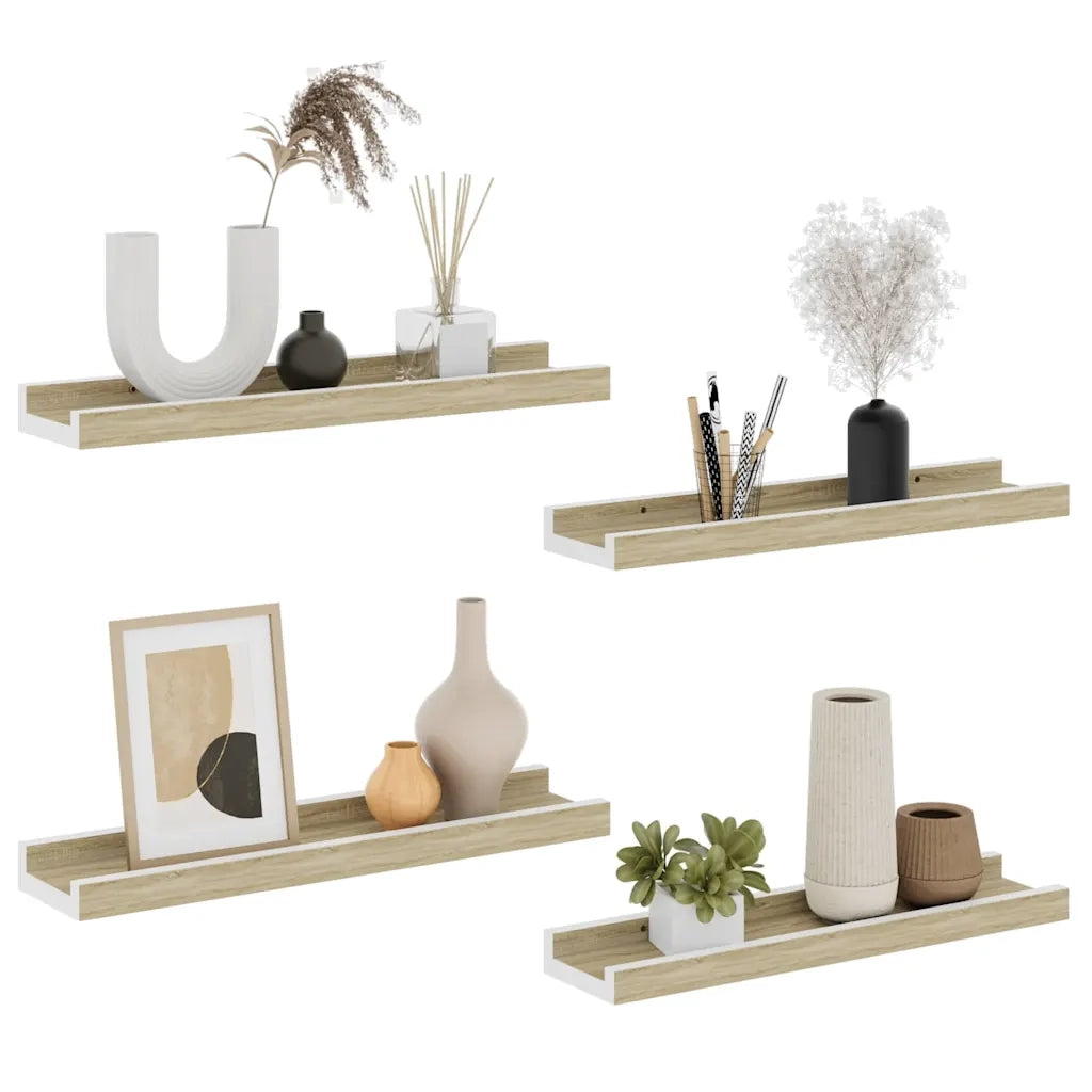 Mensole da Parete 4 pz Bianco e Rovere Sonoma 40x9x3 cm cod mxl 59388