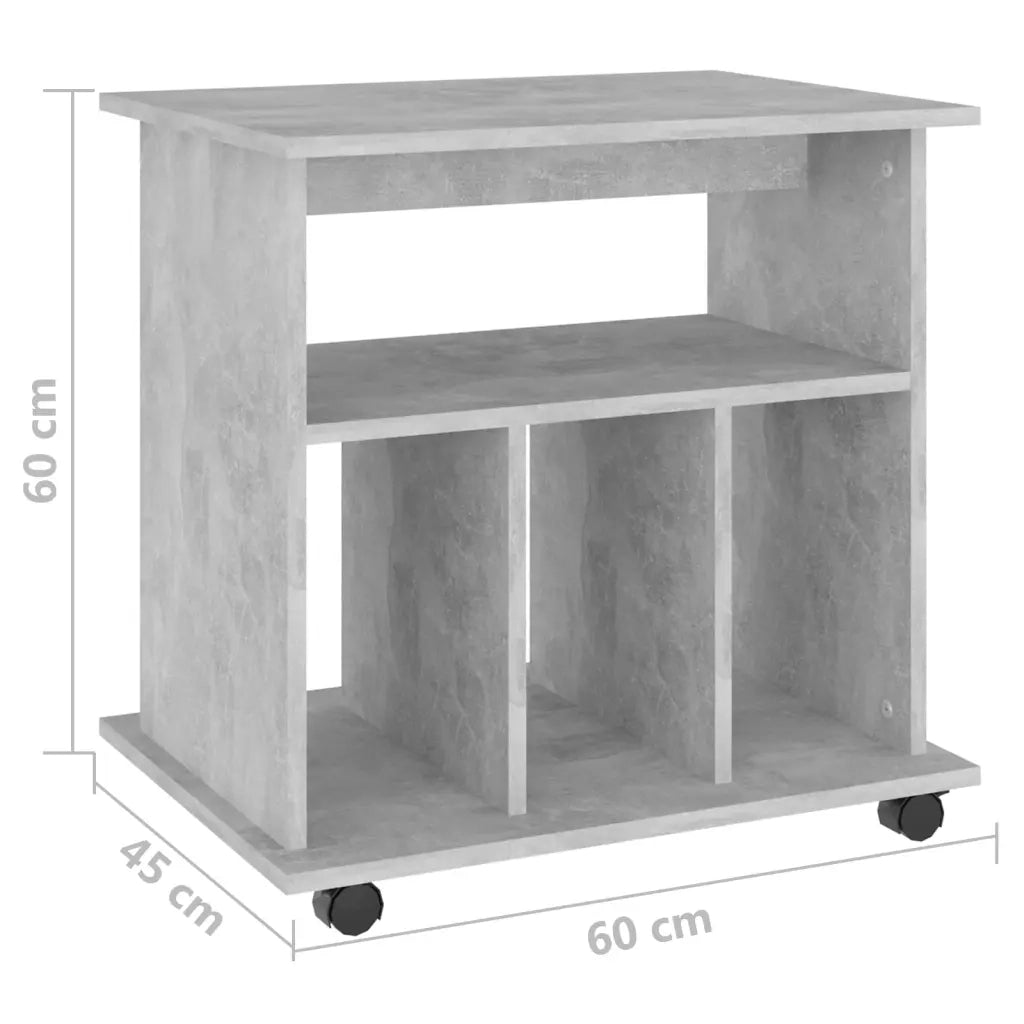 Mobiletto con Ruote Grigio Cemento 60x45x60cm Legno Multistrato 808480