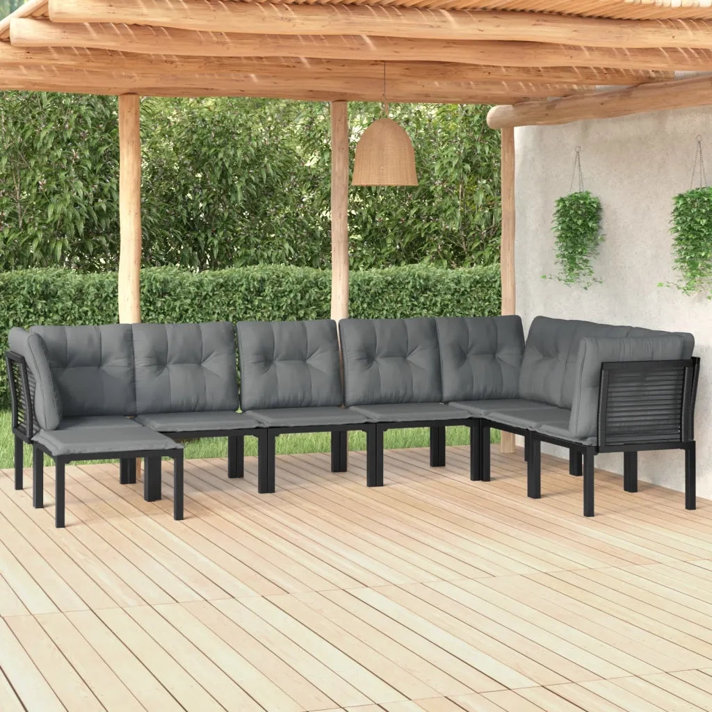 Set Salotto da Giardino 8 pz | Set di Mobili da Esterno Nero e Grigio in Polyrattan