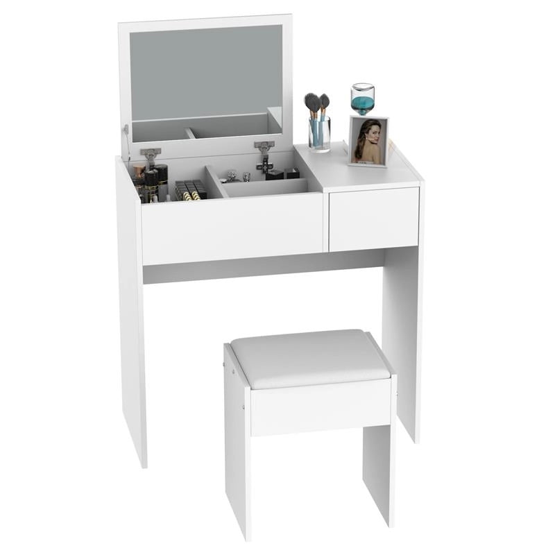 MOBILE TOLETTA CON SPECCHIO SGABELLO CASSETTO E TAVOLO CONSOLLE BIANCO 80 X 40 X 79 CM