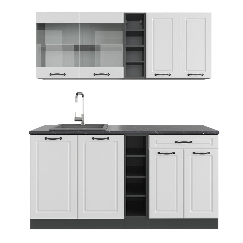 Vicco Cucina completa Bianco casa di campagna/antracite 160 cm senza piano di lavoro