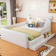 Letto imbottito per bambini 140x200 cm con testiera a orsetto, luce notturna e USB bianco