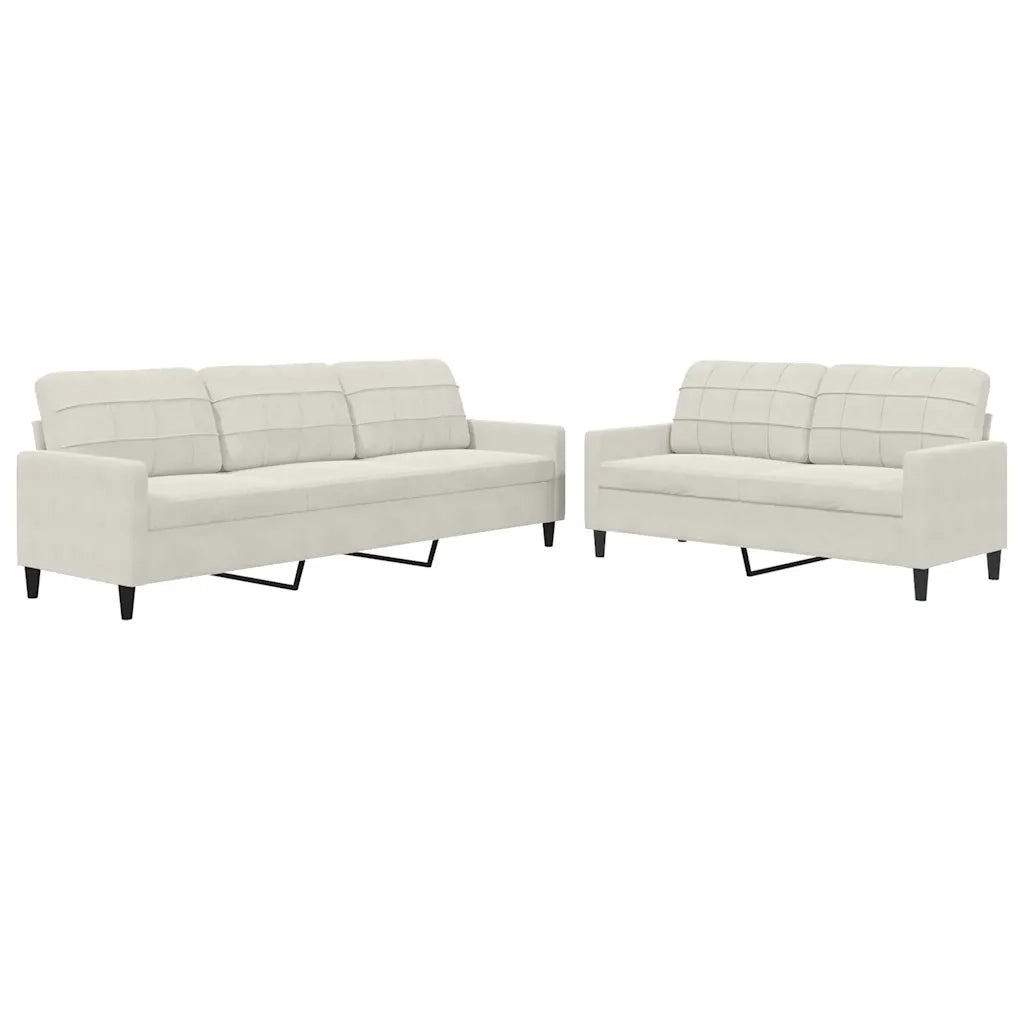Set di Divani 2 pz con Cuscini Crema in Velluto