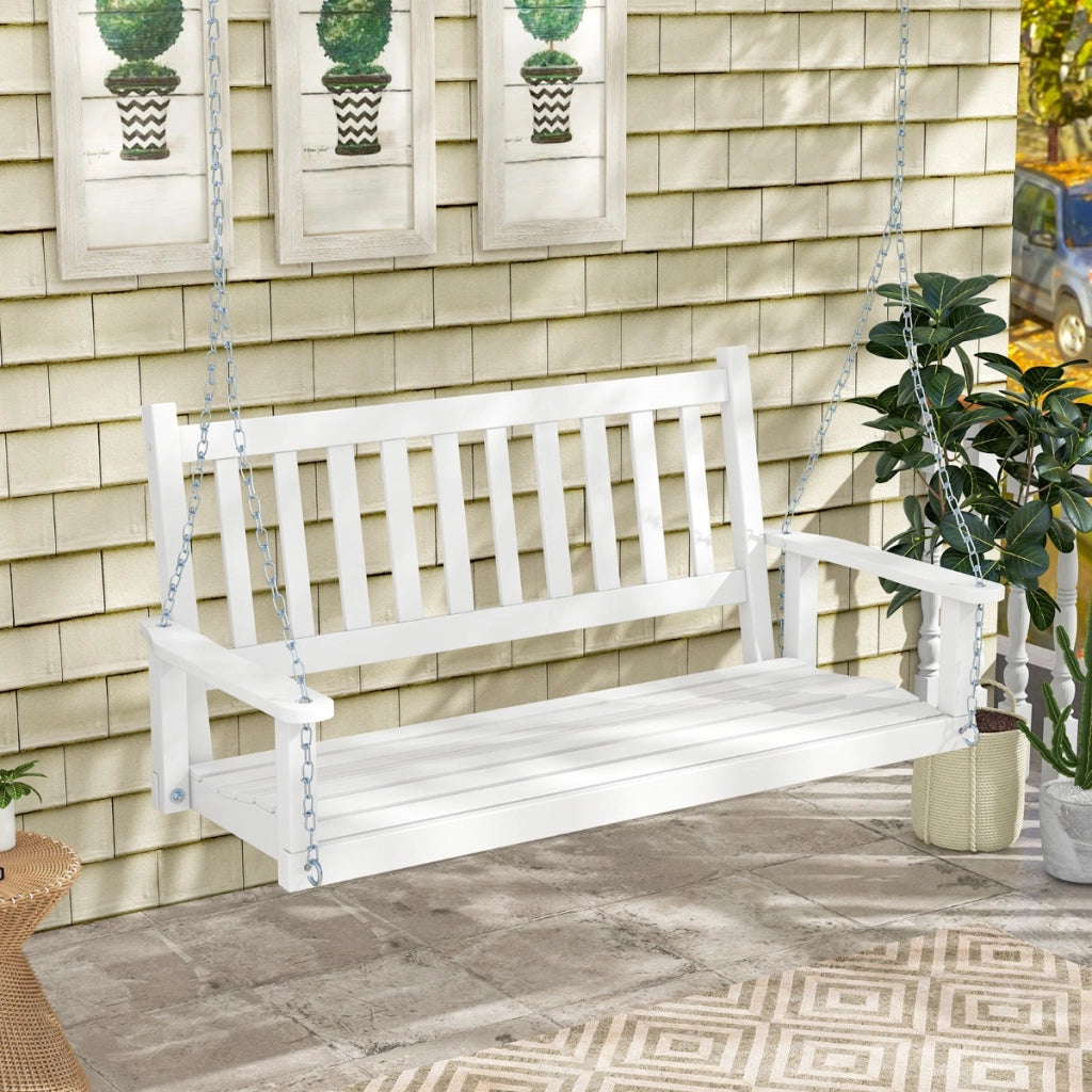 Altalena in legno per 2 persone con portata 272kg catene regolabili di 170cm, Sedia a dondolo 136x67x63cm Bianco-Dondoli