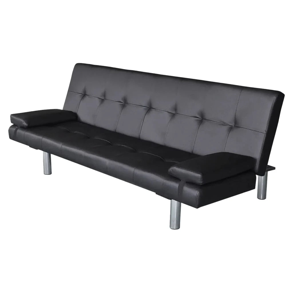 Divano letto regolabile con due cuscini in similpelle nera 02_0020589