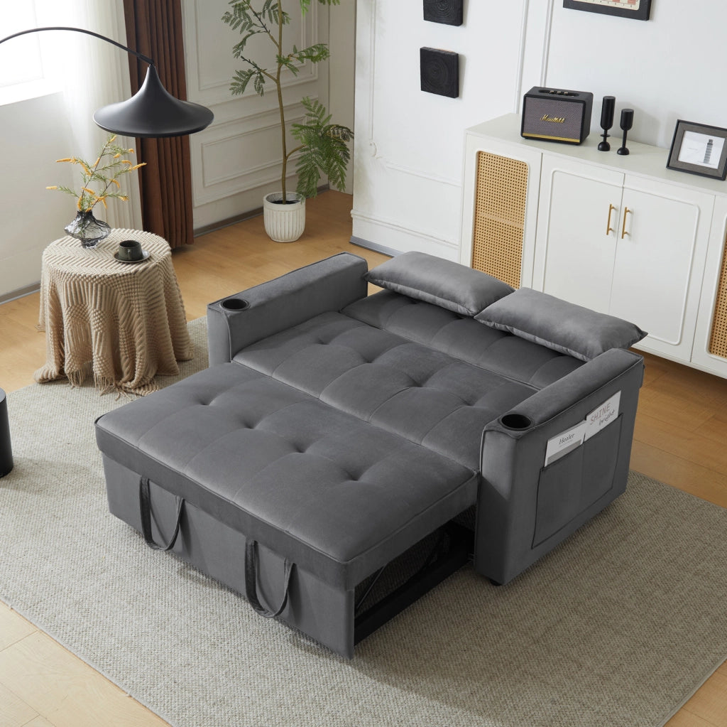 Divano letto 137x76.5x83 cm 3 in 1 con schienale a 3 posizioni in velluto grigio