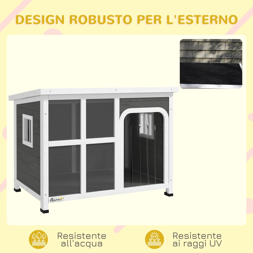 Casetta per Cani in Legno di Abete con Finestrelle ¨C zephmum ¨C Grigio Chiaro 90x62x71 cm