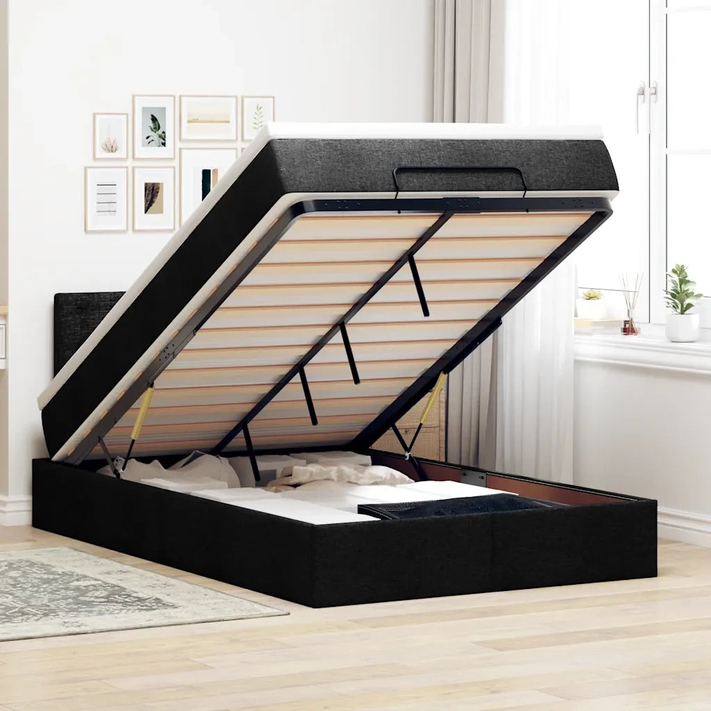 Pouf Letto con Materasso e LED Nero 120x190 cm in Tessuto 3312459