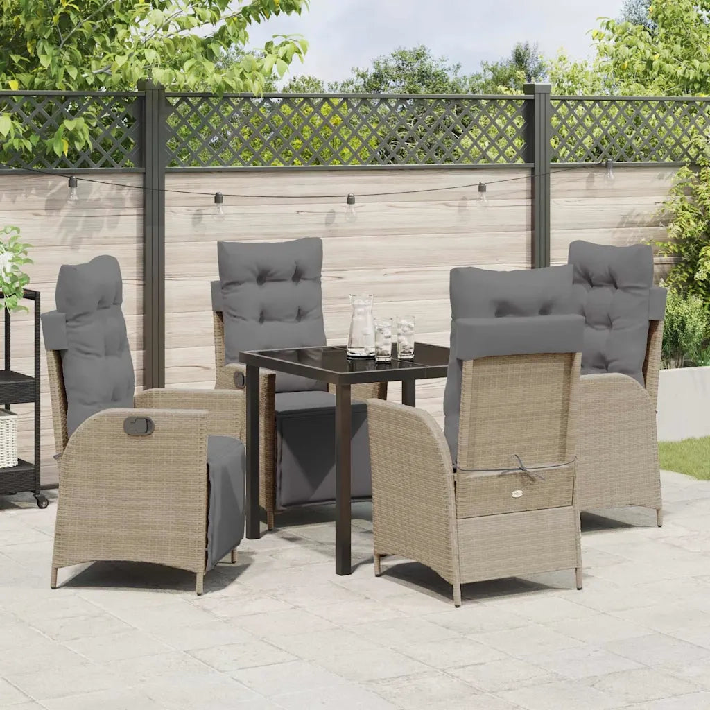 Set da Pranzo per Giardino con cuscino 5 pcs Beige polyrattan 3380562