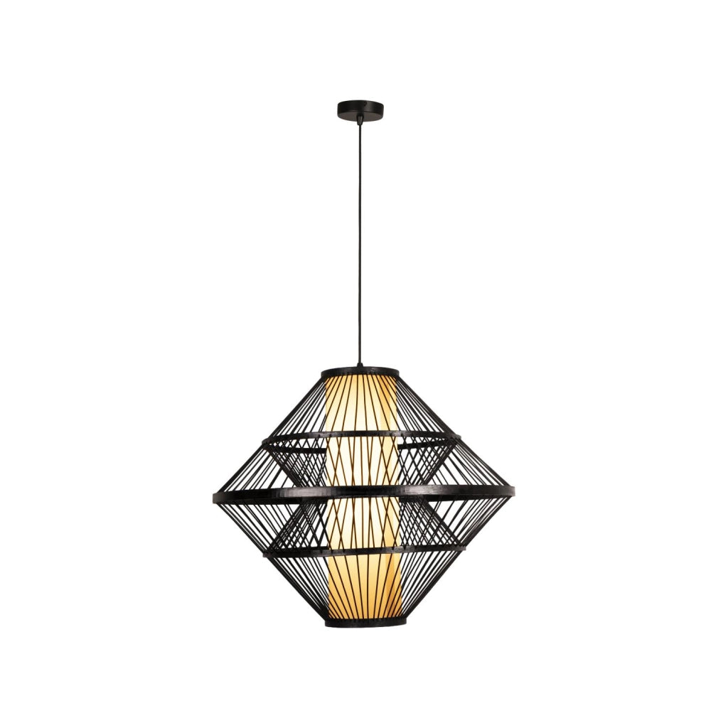Lampada a sospensione japandi PASQUINO nera legno Ø60