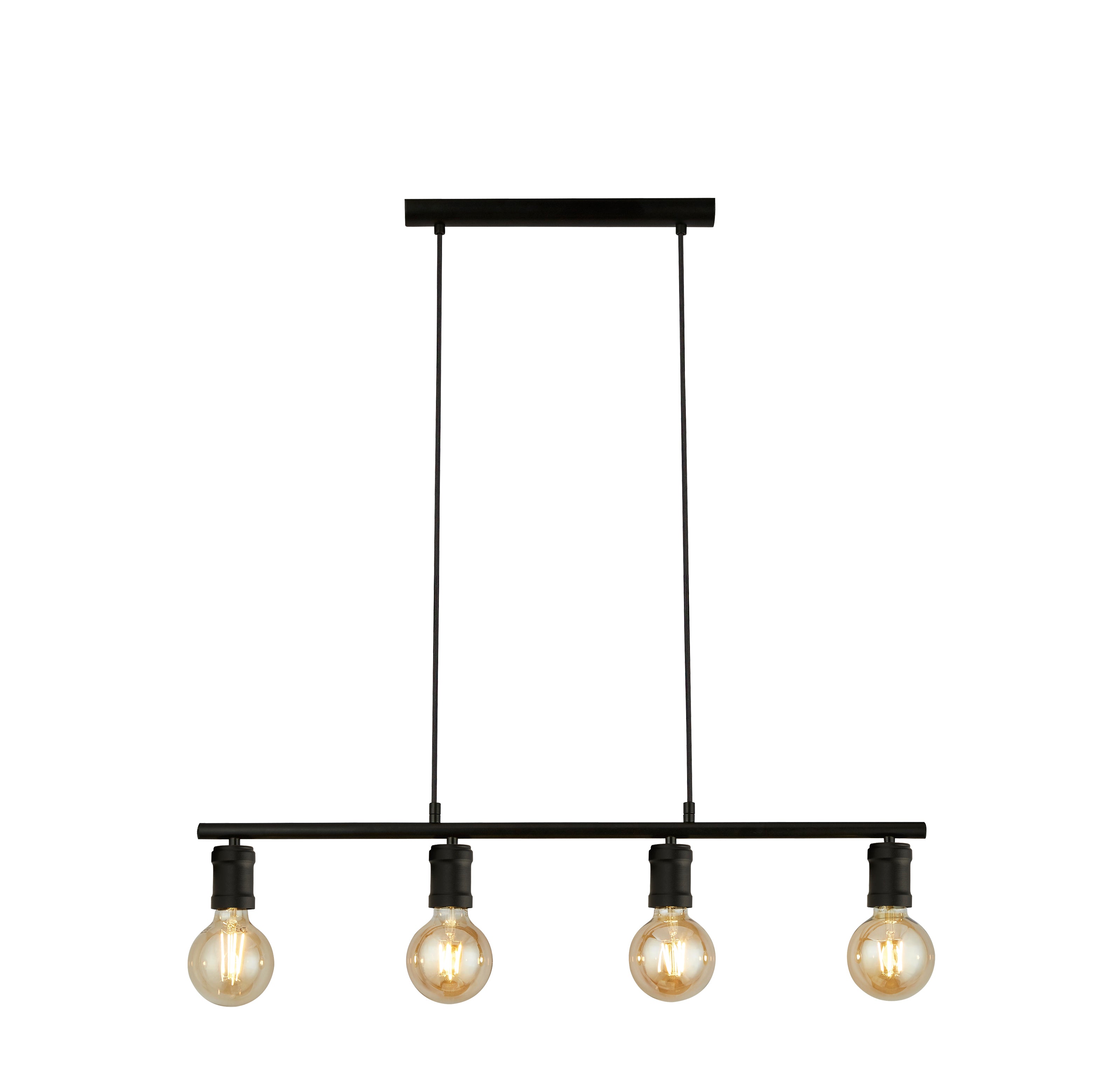 Lampadario Industrial-Nordico Danza Acciaio Nero 4 Luci E27