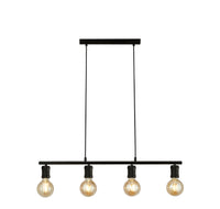 Lampadario Industrial-Nordico Danza Acciaio Nero 4 Luci E27