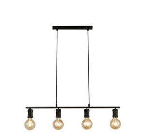 Lampadario Industrial-Nordico Danza Acciaio Nero 4 Luci E27