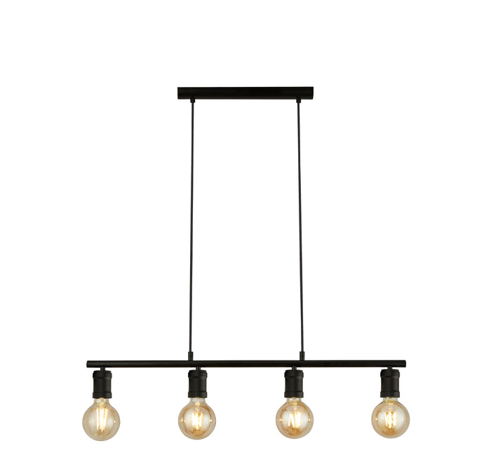 Lampadario Industrial-Nordico Danza Acciaio Nero 4 Luci E27