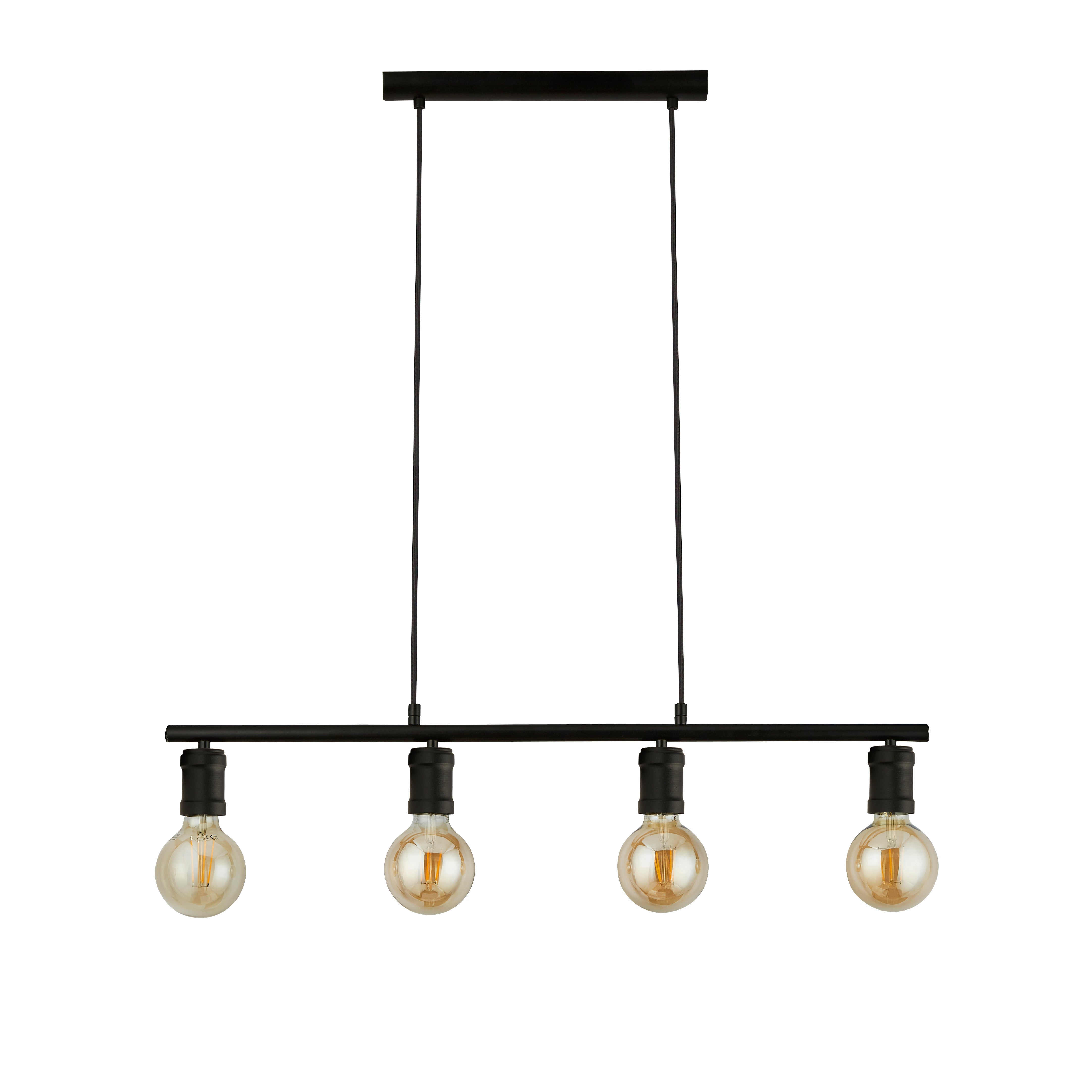 Lampadario Industrial-Nordico Danza Acciaio Nero 4 Luci E27