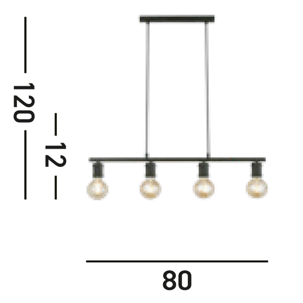 Lampadario Industrial-Nordico Danza Acciaio Nero 4 Luci E27