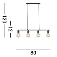Lampadario Industrial-Nordico Danza Acciaio Nero 4 Luci E27