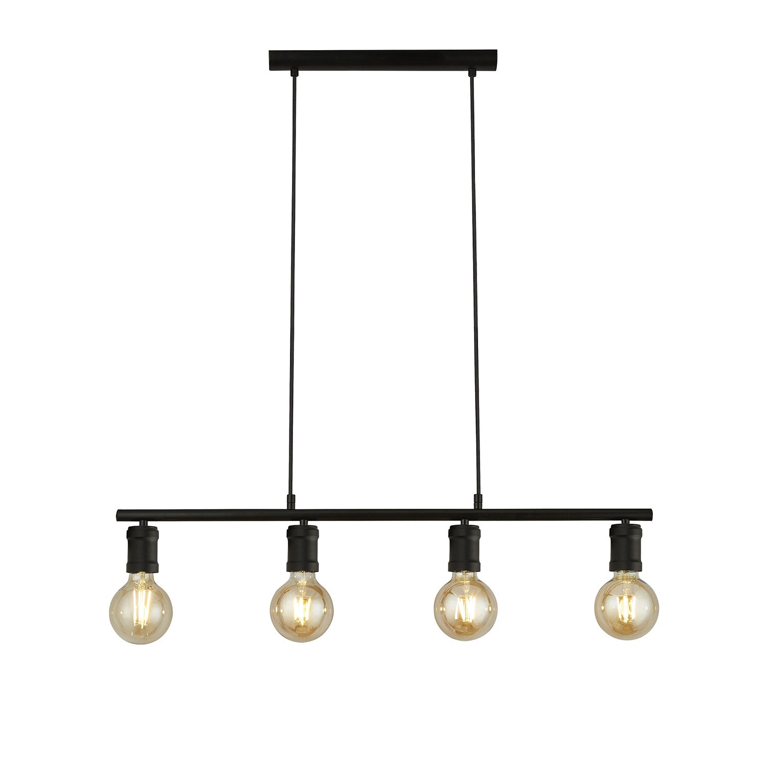 Lampadario Industrial-Nordico Danza Acciaio Nero 4 Luci E27
