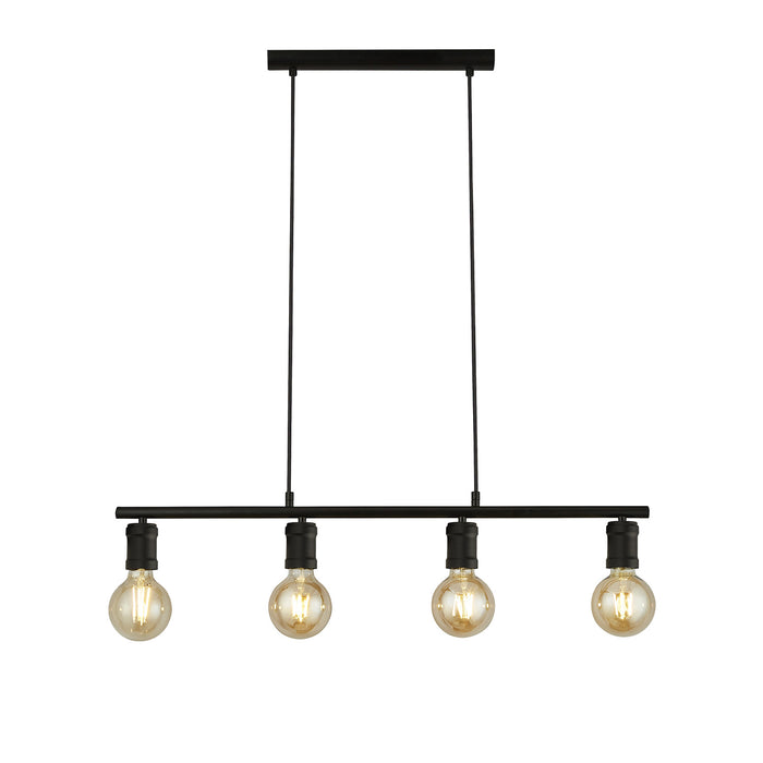 Lampadario Industrial-Nordico Danza Acciaio Nero 4 Luci E27