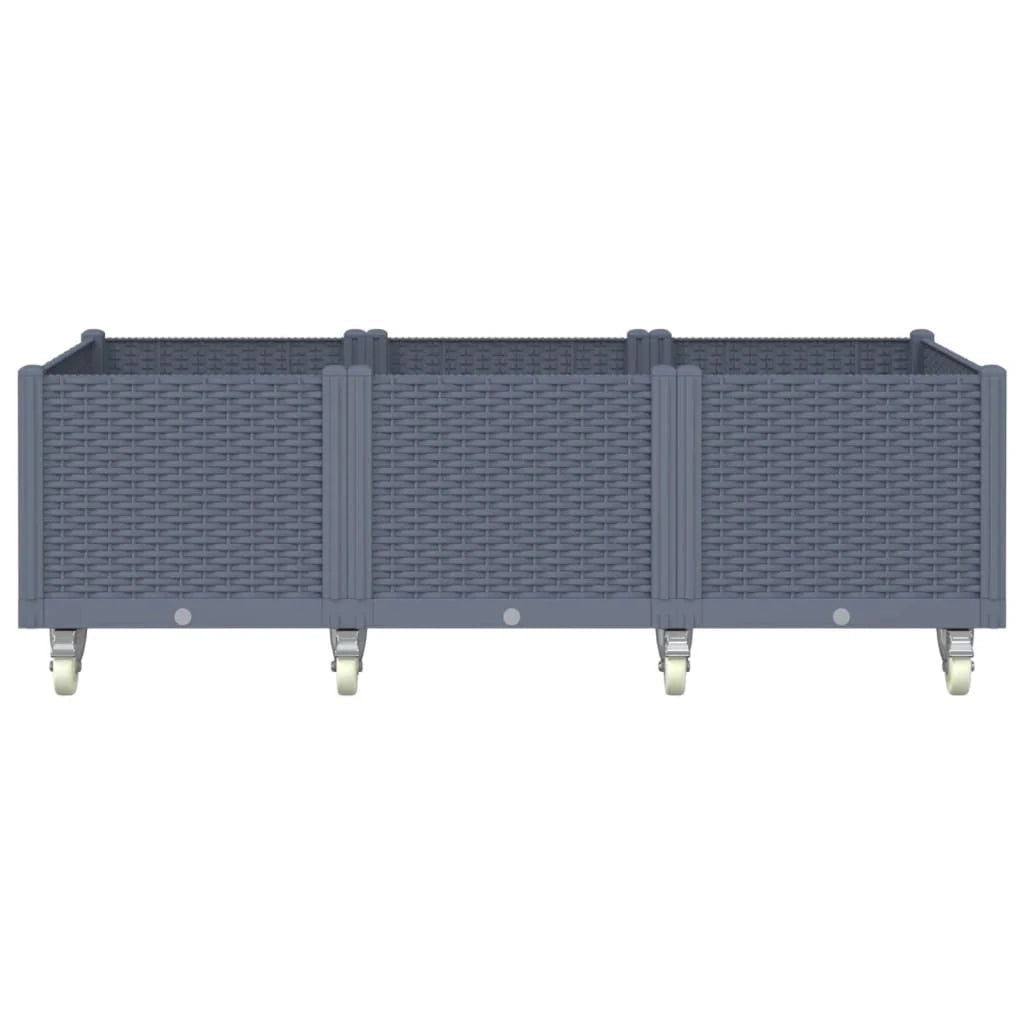 Aiuola rialzata/fioriera per piante fiori patio giardino su ruote 150 x 80 x 54 cm PP grigio 02_0038832
