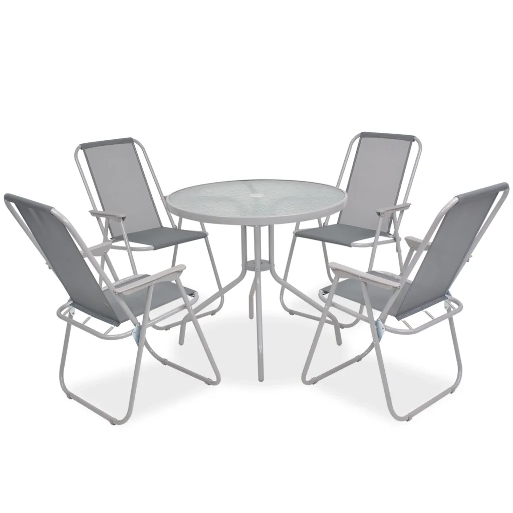 Set da Pranzo da Giardino 6 pz | Set Salotto da Giardino in Acciaio e Textilene Grigio