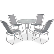 Set da Pranzo da Giardino 6 pz | Set Salotto da Giardino in Acciaio e Textilene Grigio