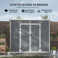 Casetta Box da Giardino 240x130 cm con Pavimento 2 Porte con Blocco e Finestra in Resina Grigio