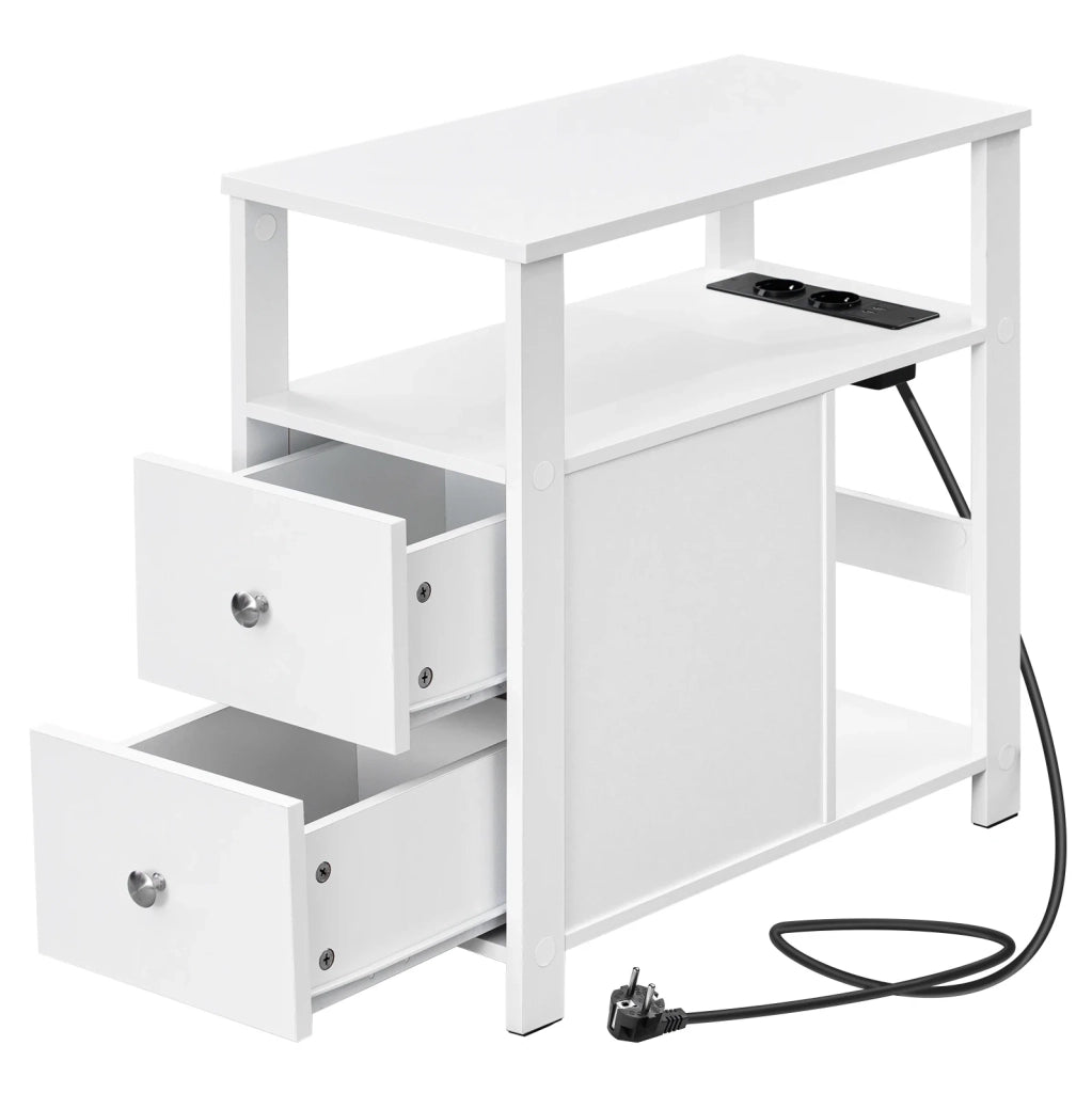 Tavolino laterale 60x60x30 cm con 2 prese AC e 2 porte USB bianco