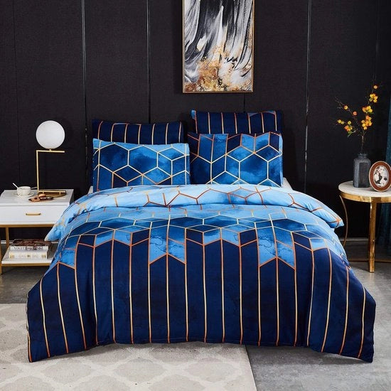 Set di coperte 200x220 a strisce blu scuro e blu scuro 3 pezzi disegno geometrico set di coperte e cuscini 80x80cm con chiusura a raccordo in microfibra