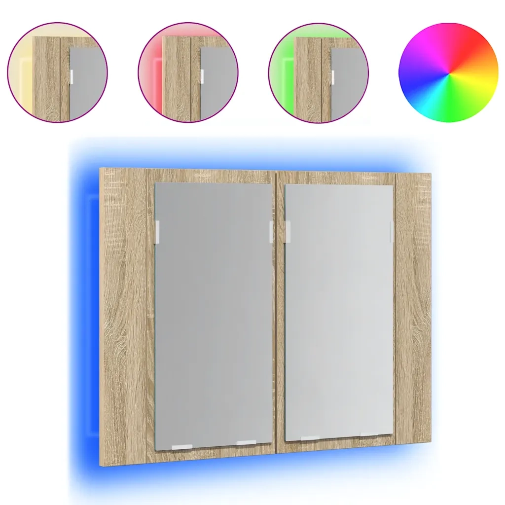 Armadietto a Specchio con Luci LED Rovere Sonoma in Acrilico 804959