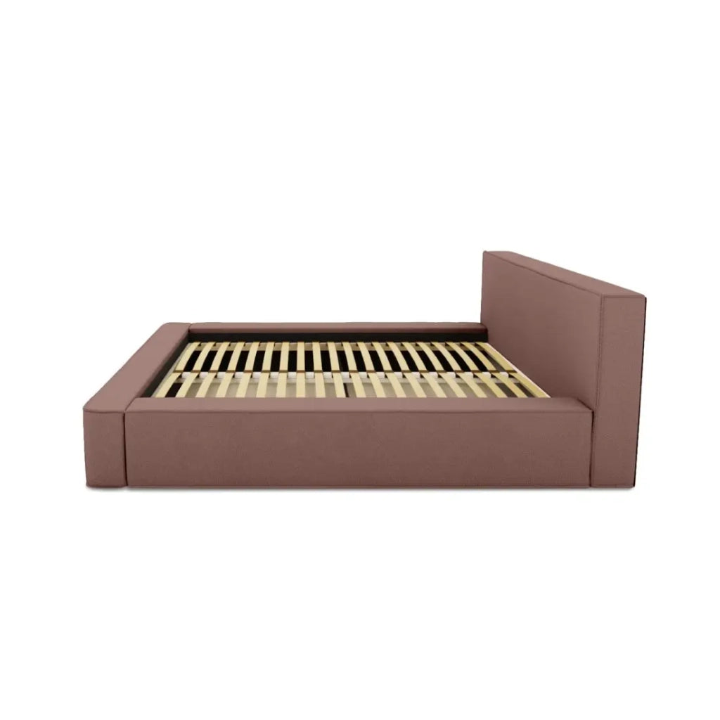 Letto contenitore VELORA – Terracotta bouclé – 140x200 cm – Tessuto velluto morbido – Rete sollevabile – Contenitore integrato