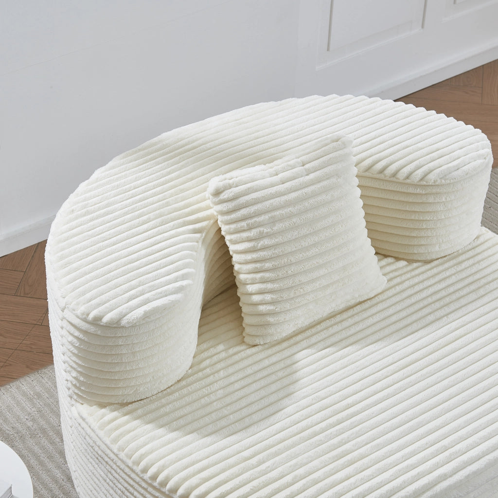 Fauteuil pouf in velluto a coste senza montaggio con cuscino, facile da pulire per salotto e camera beige