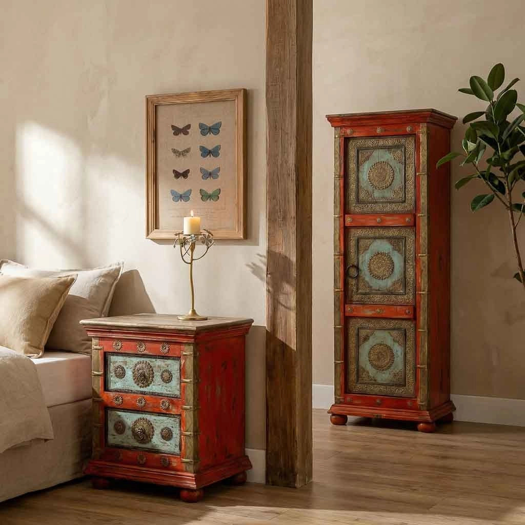 Armadio artigianale in legno rosso 53x40x149h cm