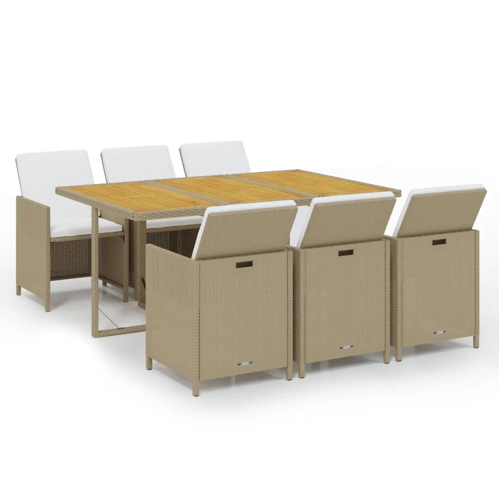 Set da Pranzo per Giardino 7 pz con Cuscini in Polyrattan Beige cod mxl 38597