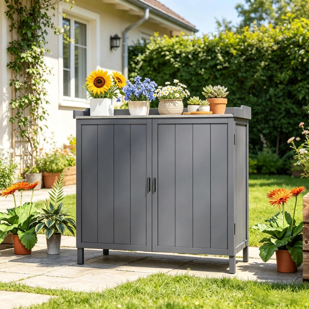 ARMADIO DA GIARDINO 98x48x95,5 cm Grigio in legno e metallo