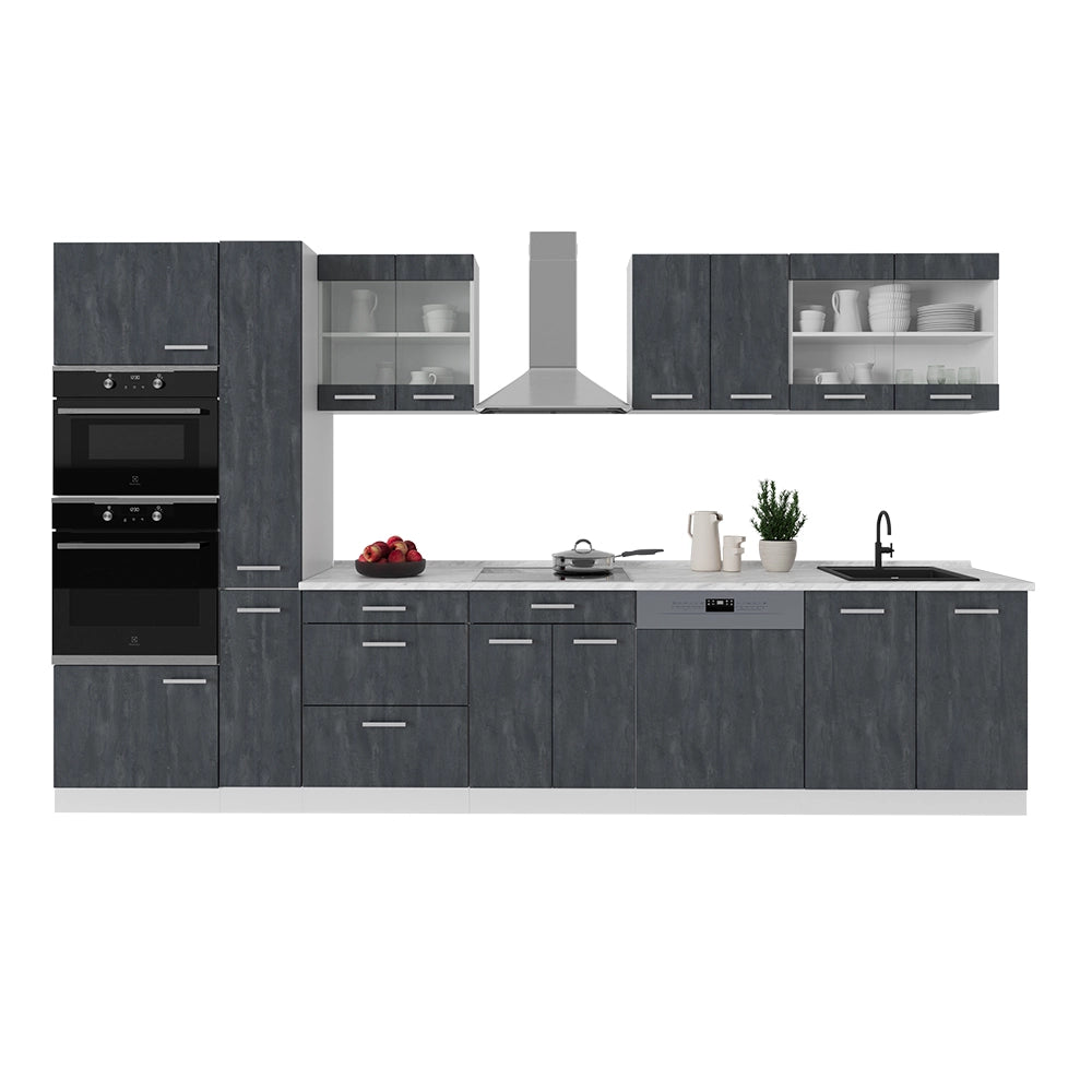 Vicco Mobile da cucina Nero cemento/bianco 350 cm PL Antracite