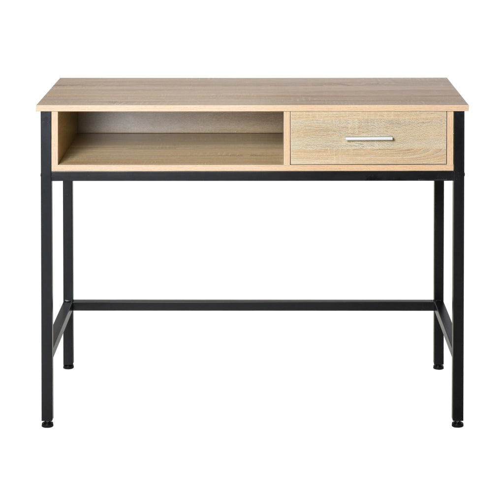 Scrivania industriale con cassetto ¨C Xylo ¨C metallo nero e piano in rovere chiaro